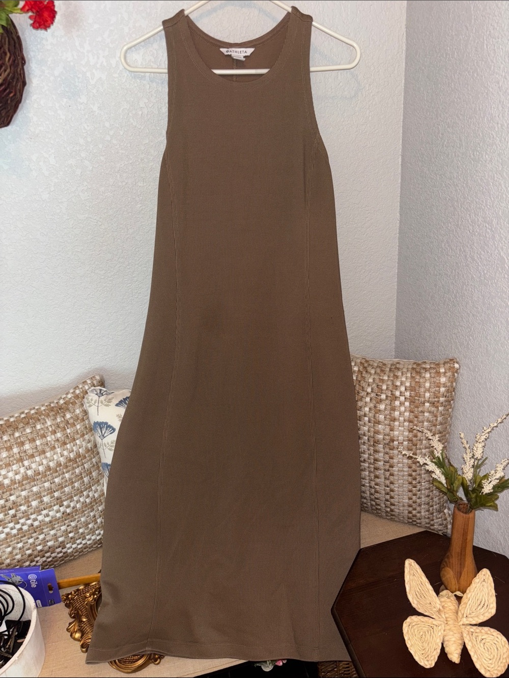 Athleta Brown Sleeveless Ribbed Maxi Dress